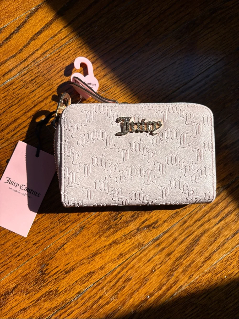 Juicy Couture Pale Pink Embossed Zip Wallet with Gold Logo